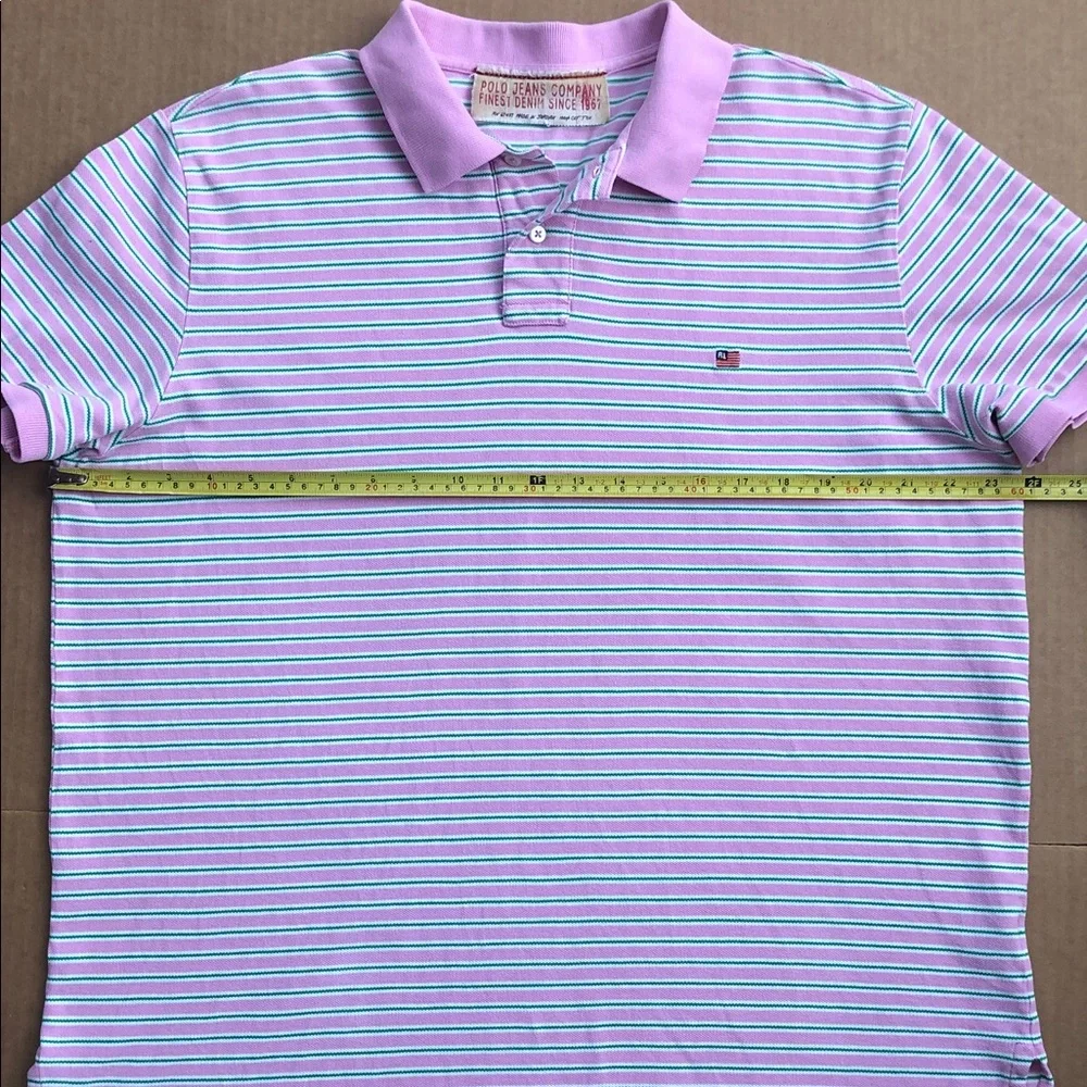 POLO by Ralph Lauren Vintage Men’s Pink Striped Polo Shirt Flag Logo Size L-XL